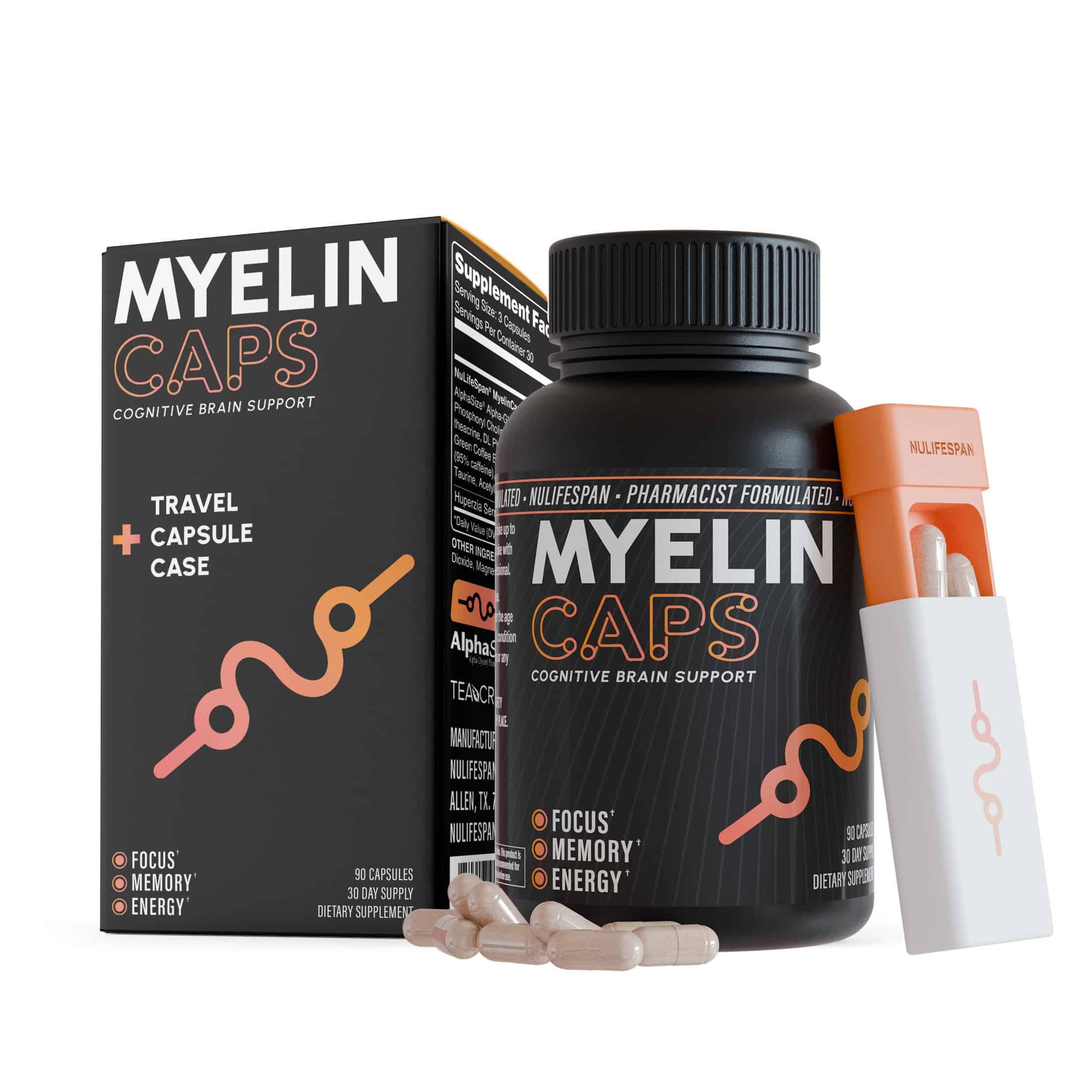 MyelinCaps bottles showing supplement facts